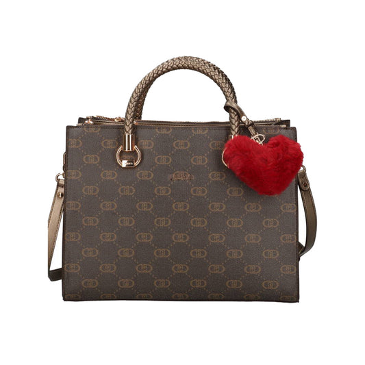 Borsa Donna a bauletto marrone con cuore rosso 