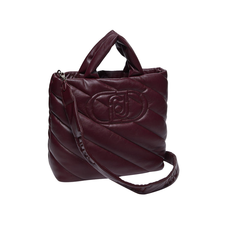 Shopping Bag Donna glossy matelassé Bordeaux con tracolla