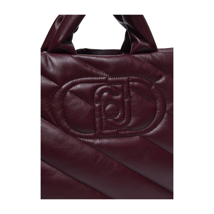 Shopping Bag Donna glossy matelassé Bordeaux dettaglio logo frontale