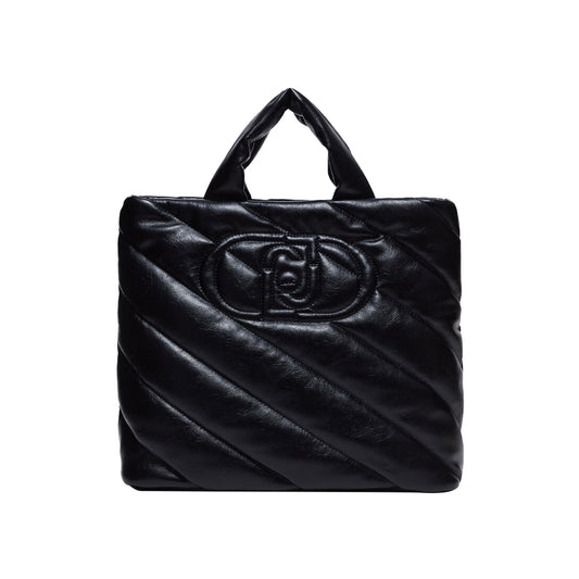 Borsa Donna a mano glossy matelassé nera frontale