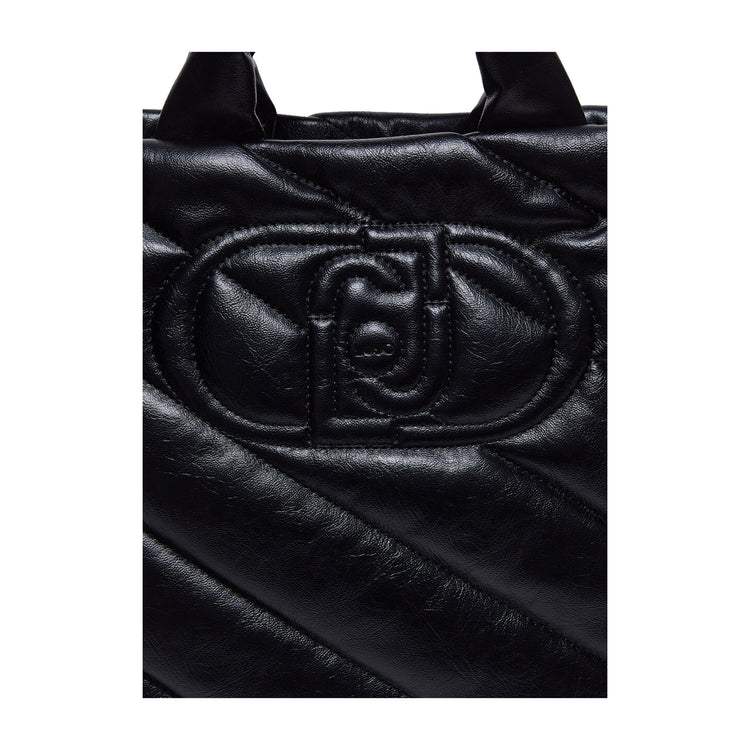 Borsa Donna a mano glossy matelassé nera dettaglio ravvicinato logo frontale