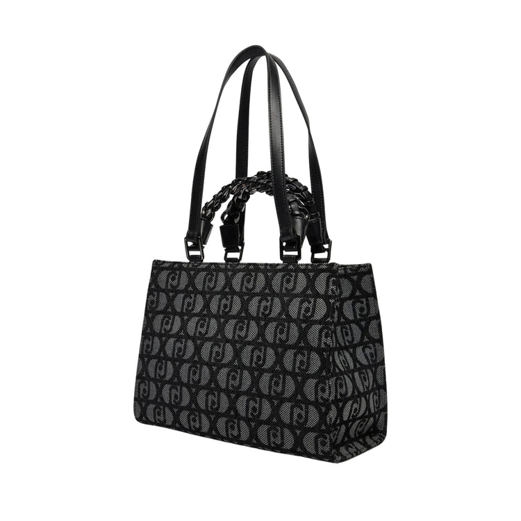 Borsa Donna shopper con logo jacquard Nero retro