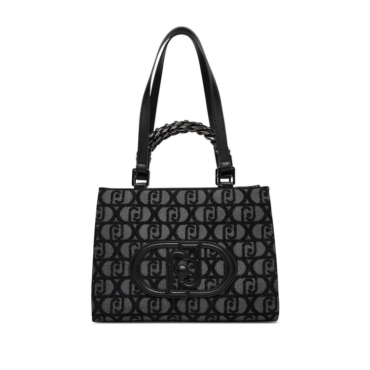 Borsa Donna shopper con logo jacquard Nero frontale