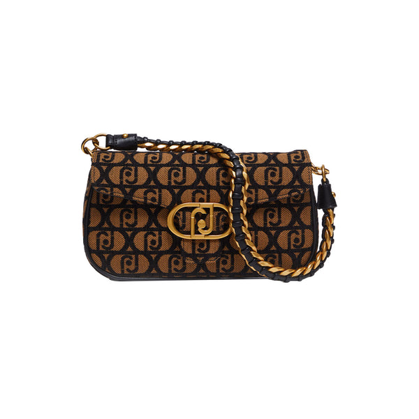 Borsa Donna a spalla jacquard con logo marrone 