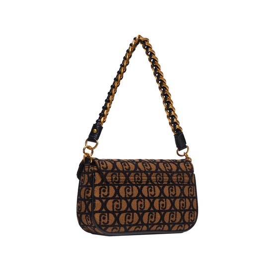 Borsa Donna a spalla jacquard con logo marrone  retro