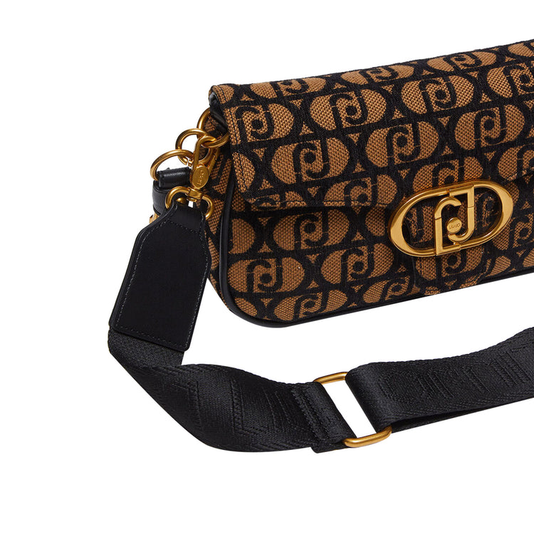 Borsa Donna a spalla jacquard con logo marrone dettaglio con tracolla