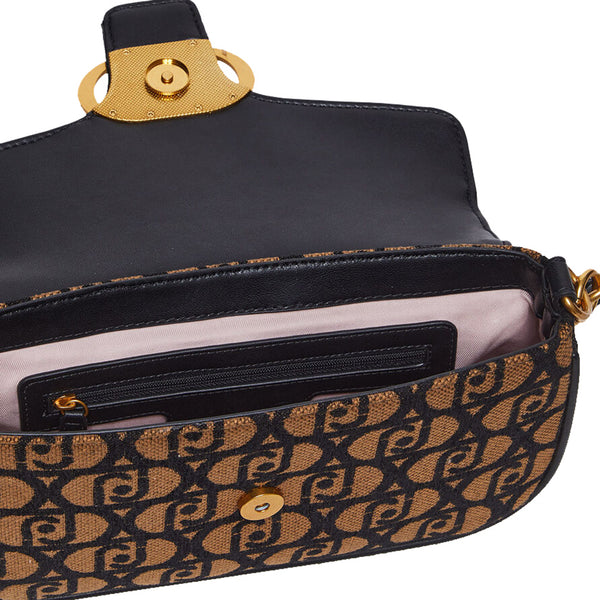 Borsa Donna a spalla jacquard con logo marrone  interno