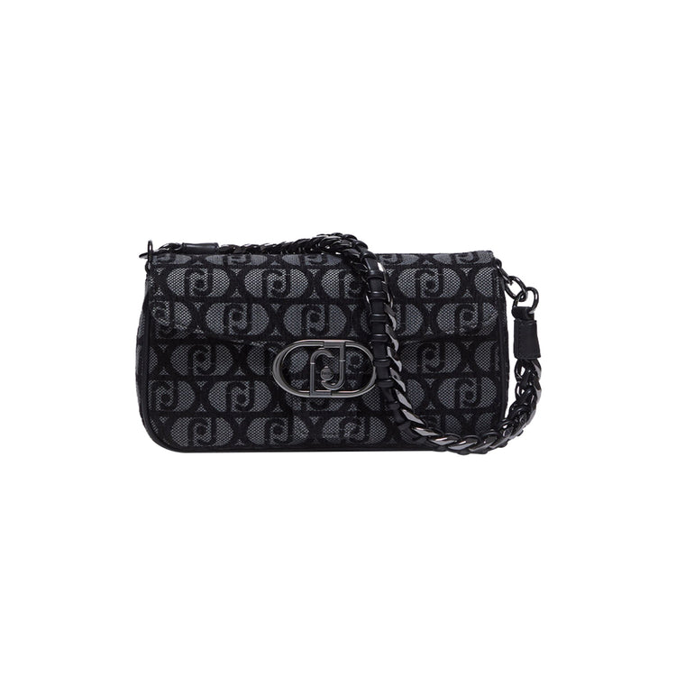 Borsa a spalla Donna in tessuto jacquard nero frontale