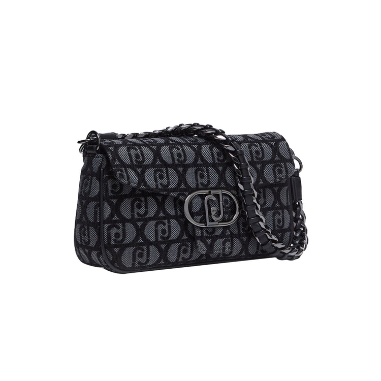 Borsa a spalla Donna in tessuto jacquard nero