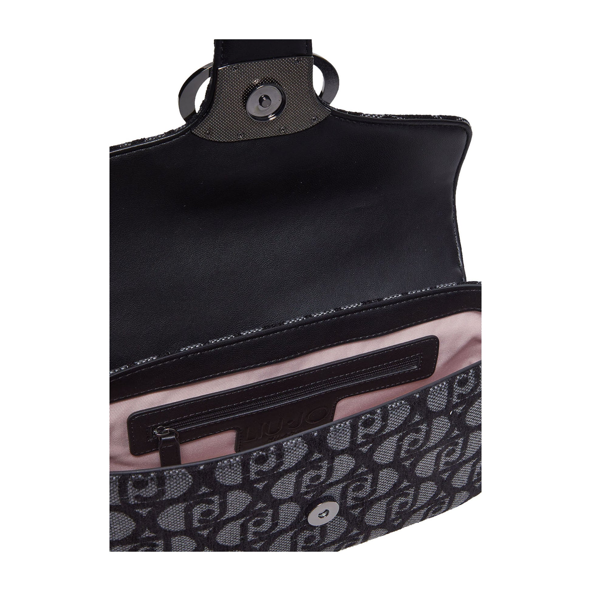 Borsa a spalla Donna in tessuto jacquard nero interno