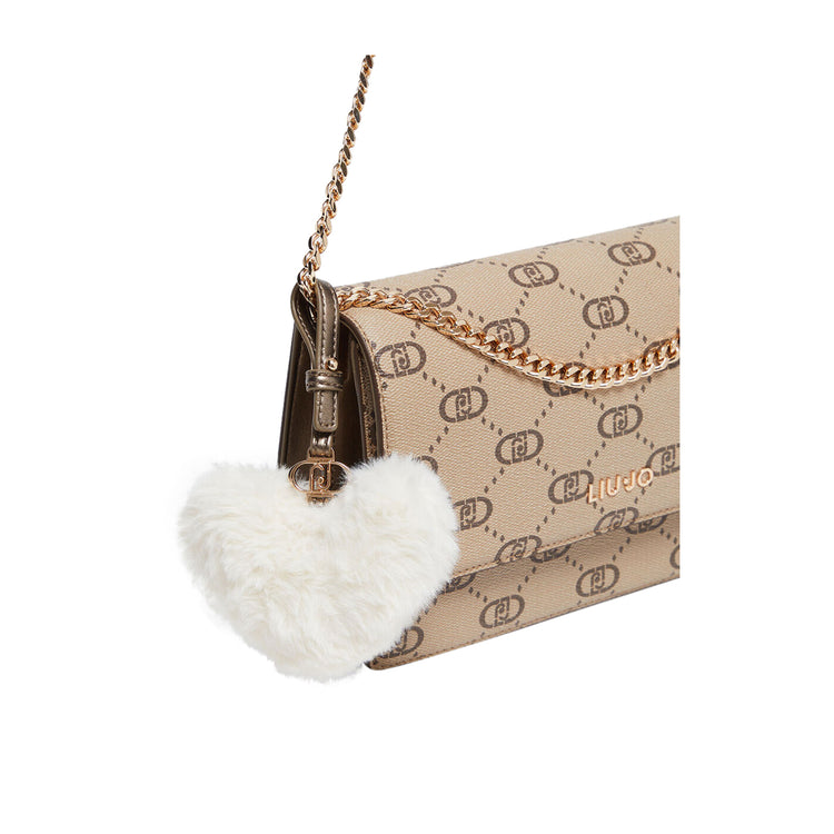 Borsa Donna a tracolla Beige con charm cuore dettaglio charm