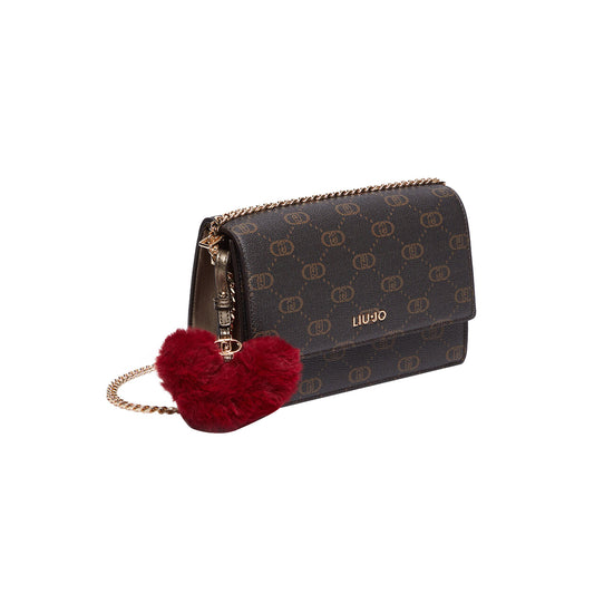 Borsa a tracolla Donna marrone con logo e charm cuore rosso