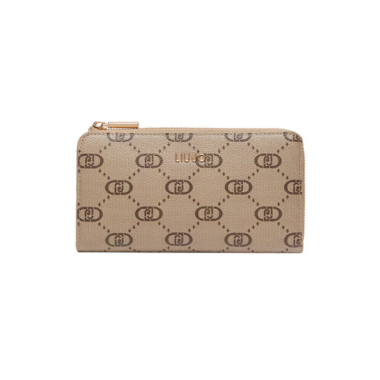 Portafoglio grande donna zip around beige frontale