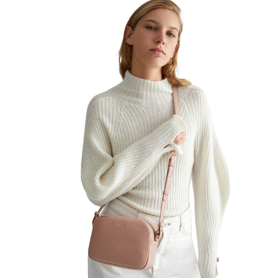 Mini borsa in raso con strass e Oval T Donna, Rosa | Milano Mini borsa in raso con strass e Oval T Donna, Rosa | Milano