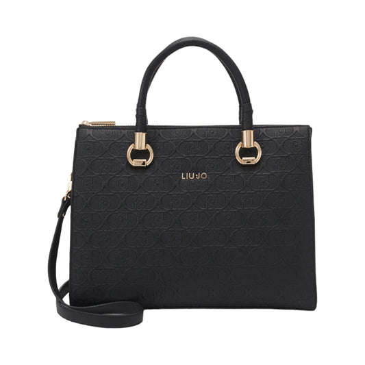  Borsa a Bauletto Donna logo all over nera frontale