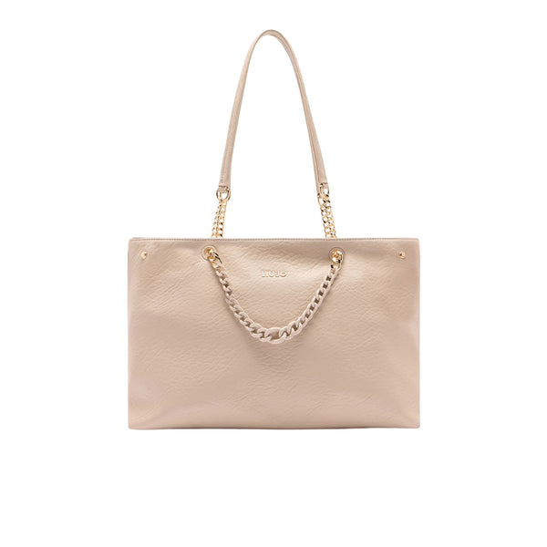 Borsa tote media con catena Beige