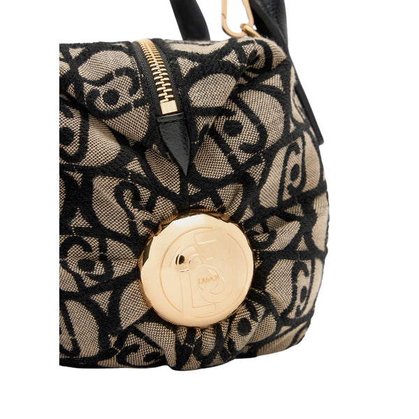 Borsa a bauletto piccola con logo jacquard all over dettaglio borchia