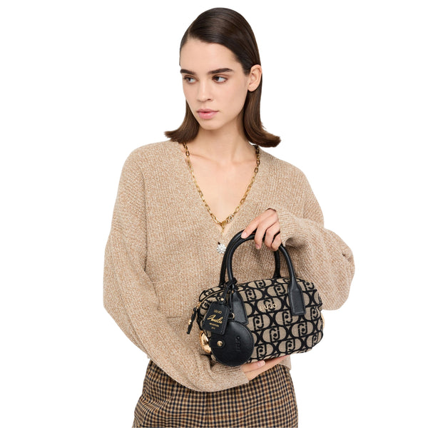 Borsa a bauletto piccola con logo jacquard all over modella