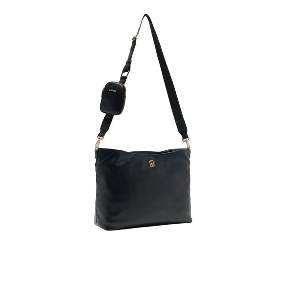 Tote bag media Donna con charm a tasca Nero