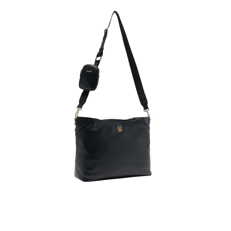 Tote bag media Donna con charm a tasca Nero