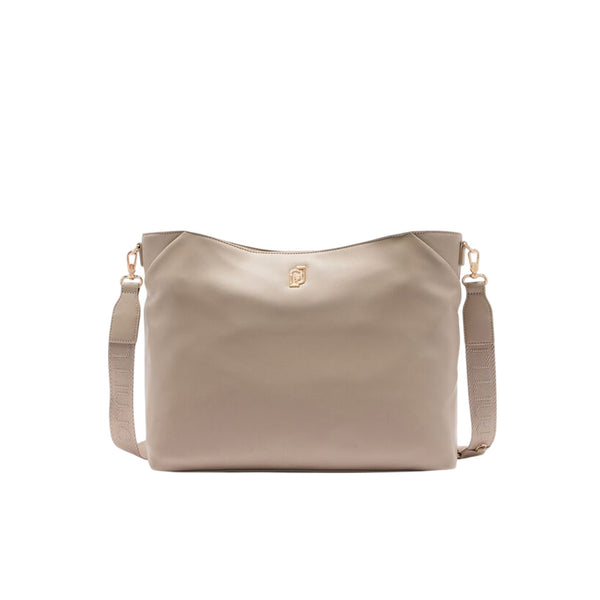 Tote bag media Donna con charm a tasca Beige
