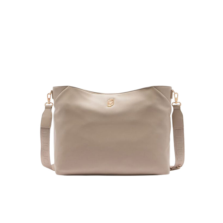 Tote bag media Donna con charm a tasca Beige