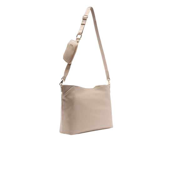 Tote bag media Donna con charm a tasca Beige retro