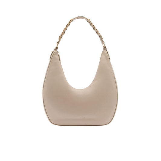 Borsa hobo grande con manico con catena beige