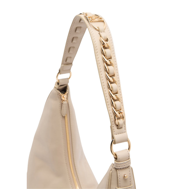Borsa hobo grande con manico con catena beige dettaglio manico