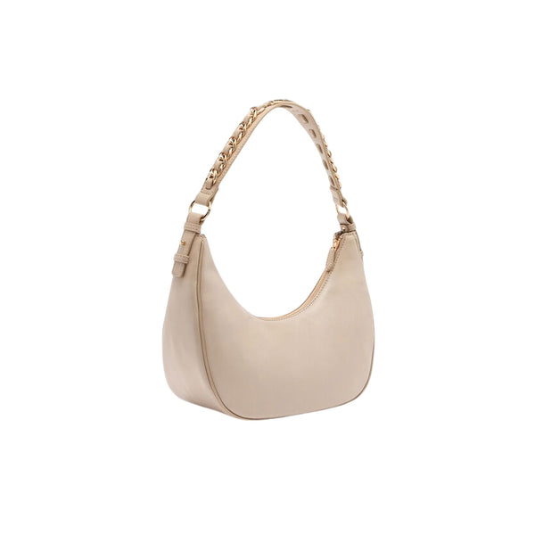 Borsa a spalla piccola con manico catena intrecciata Beige