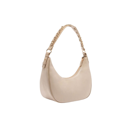 Borsa a spalla piccola con manico catena intrecciata Beige