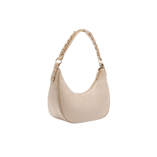 Borsa a spalla piccola con manico catena intrecciata Beige