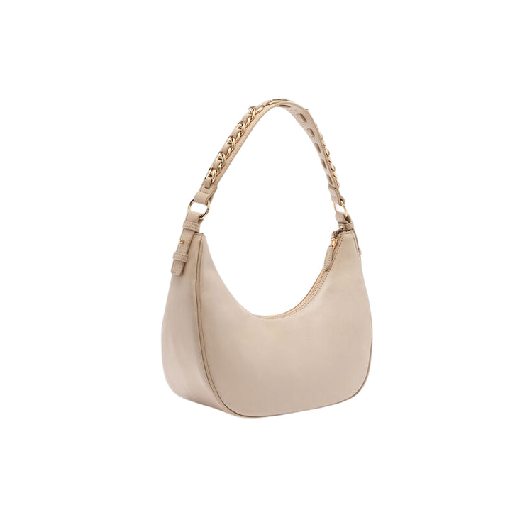 Borsa a spalla piccola con manico catena intrecciata Beige