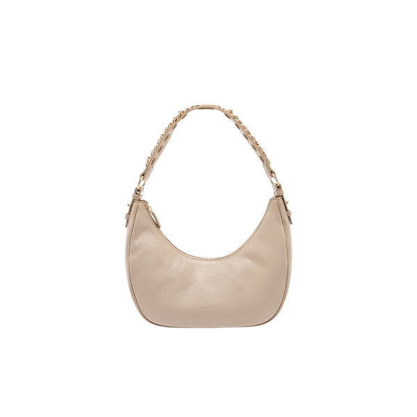 Borsa a spalla piccola con manico catena intrecciata Beige