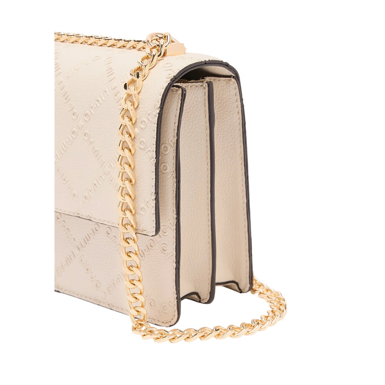 Borsa a tracolla con charm e logo all over dettaglio