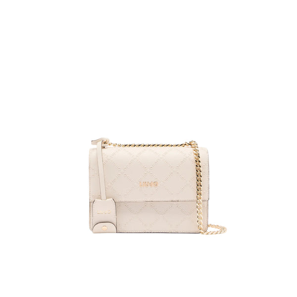 Borsa a tracolla con charm e logo all over