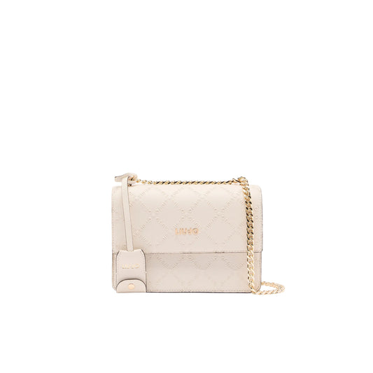 Borsa a tracolla con charm e logo all over