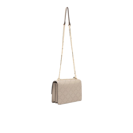 Borsa a tracolla con charm e logo all over Beige retro