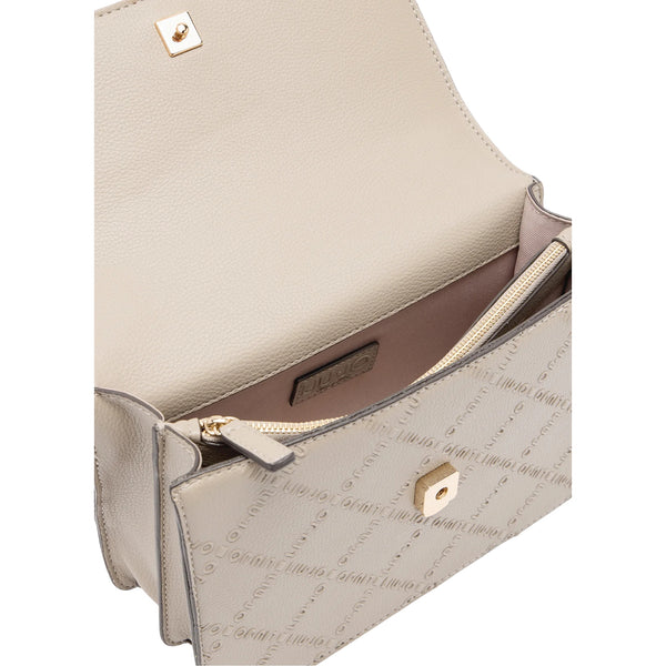 Borsa a tracolla con charm e logo all over Beige interno