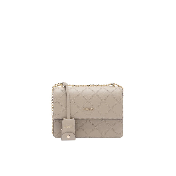 Borsa a tracolla con charm e logo all over Beige