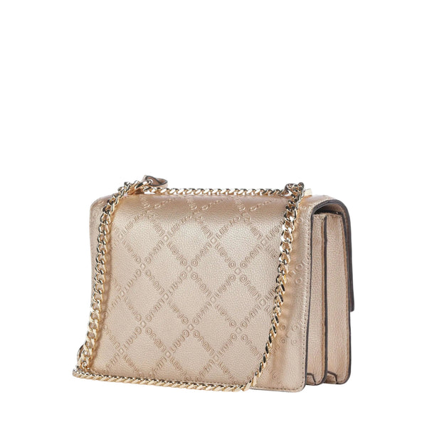 Borsa a tracolla con charm e logo all over Oro retro