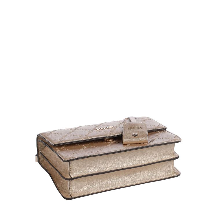 Borsa a tracolla con charm e logo all over Oro