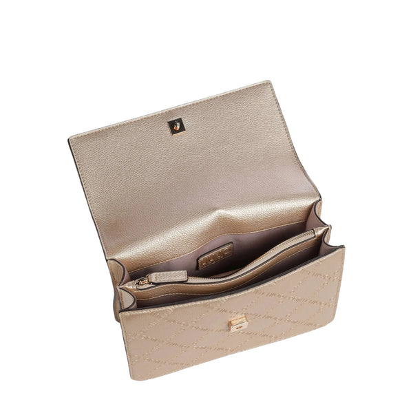 Borsa a tracolla con charm e logo all over Oro interno