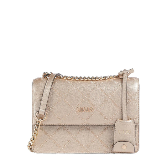 Borsa a tracolla con charm e logo all over Oro