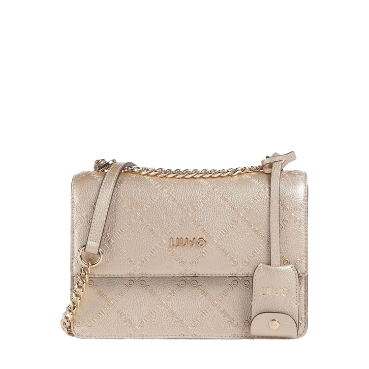 Borsa a tracolla con charm e logo all over Oro