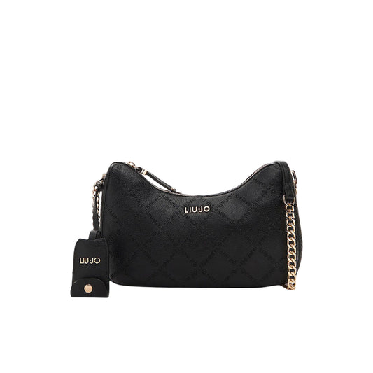 Borsa a tracolla nera con logo all over