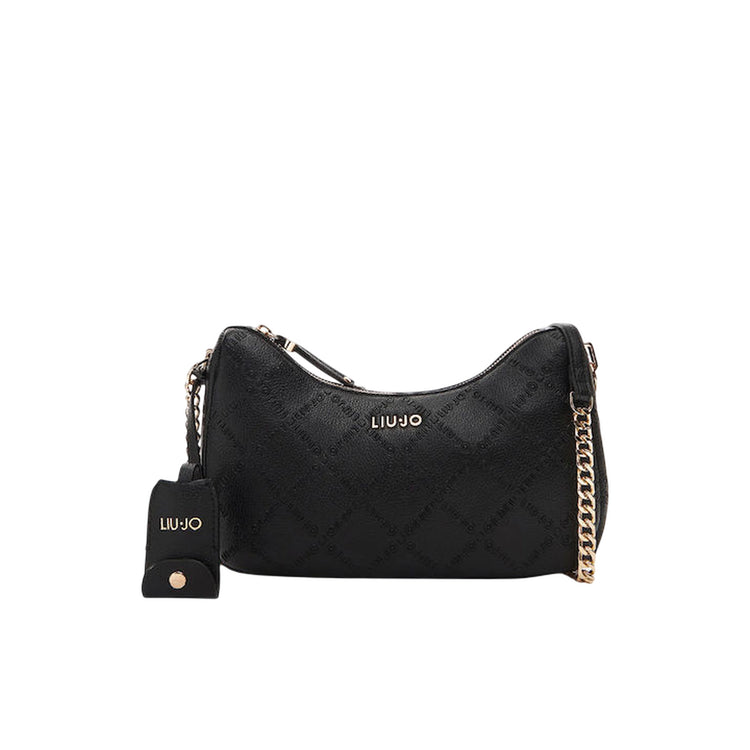 Borsa a tracolla nera con logo all over