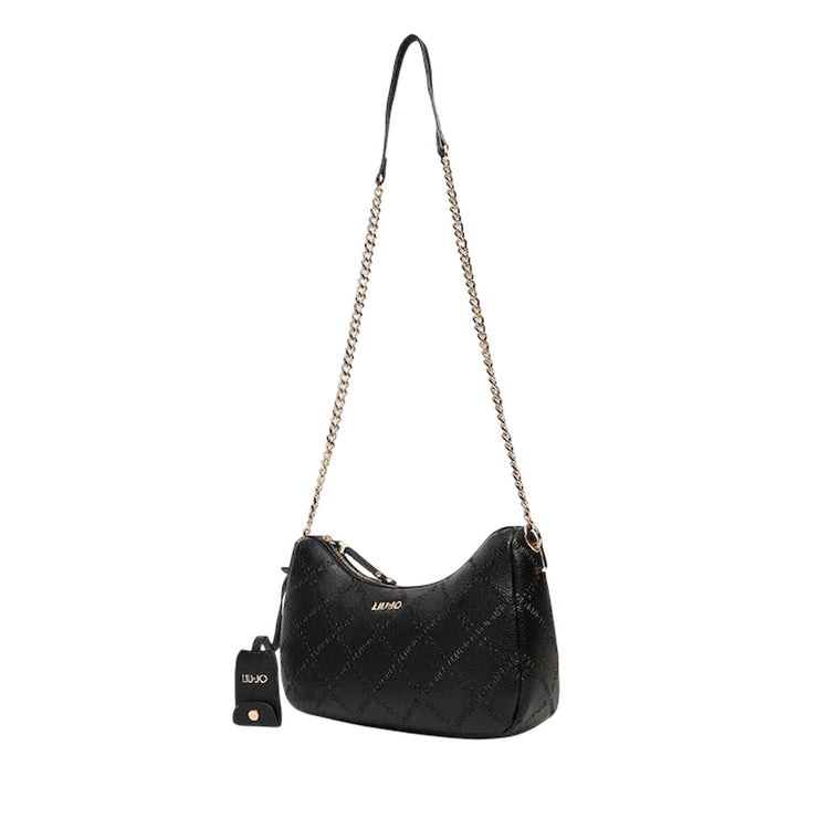 Borsa a tracolla nera con logo all over 