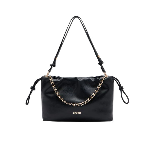 Borsa a spalla media nera con catena frontale