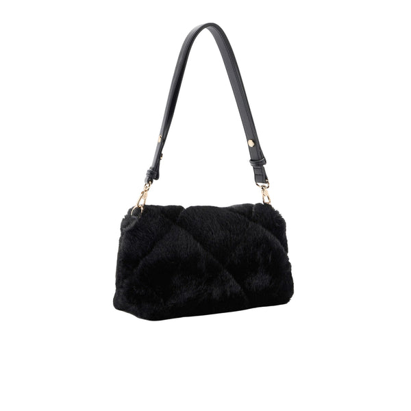 Borsa Donna LaPuffy media in pelliccia nera retro